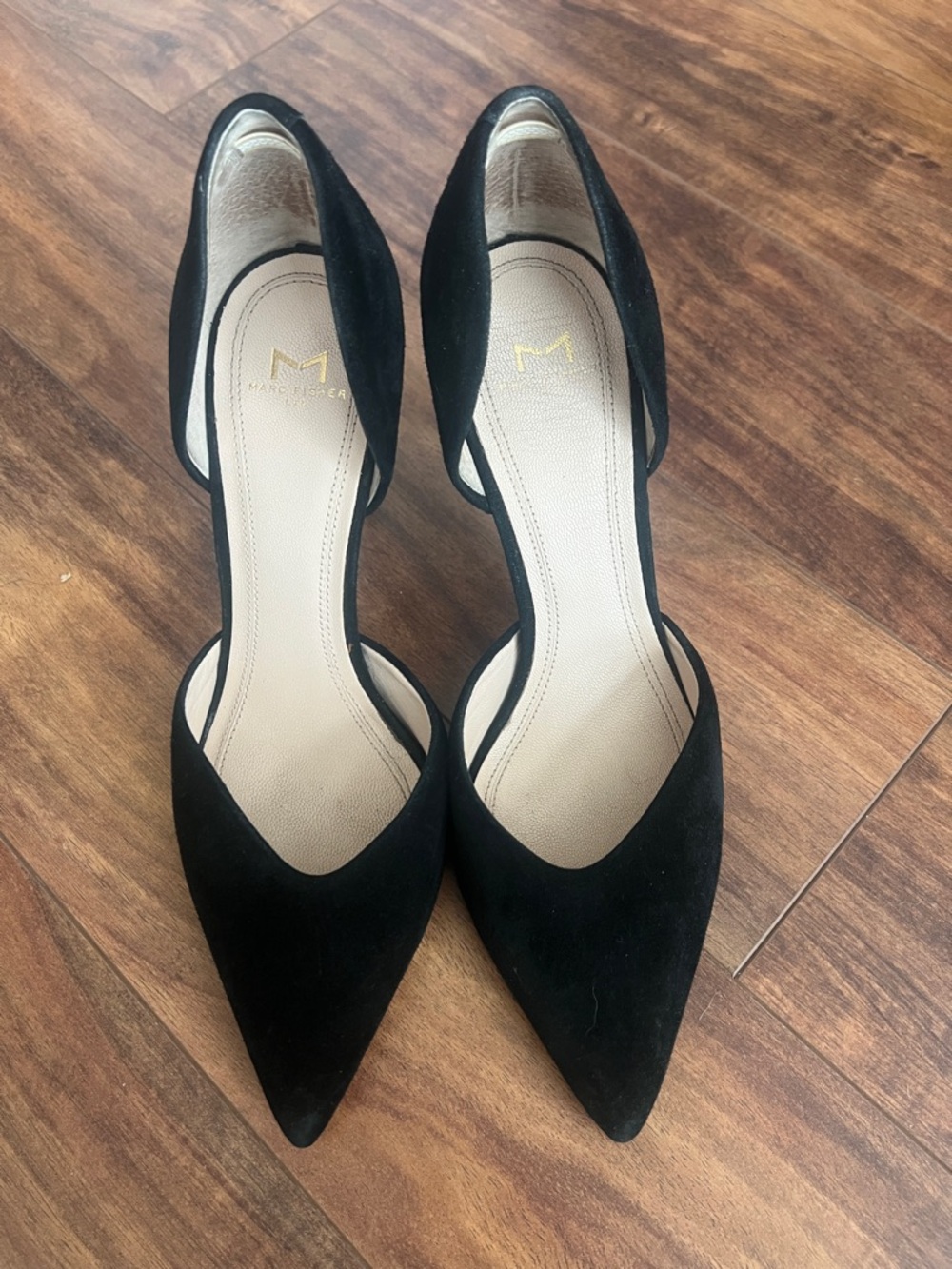 Marc Fisher Black Suede Pointed D'Orsay Heels